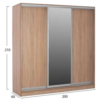 WARDROBE WITH SLIDING DOORS WITH MIRROR SONAMA OAK HM2435 200X60X210