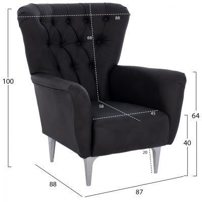 HM9217.01 bergere, black, Chesterfield-style, 87x88x100