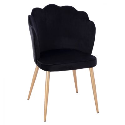 CHAIR HM8737.04 VELVET BLACK WITH METAL GOLD FRAME 48x48x85 cm.