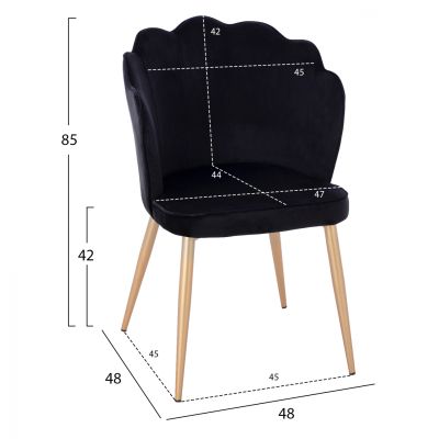 CHAIR HM8737.04 VELVET BLACK WITH METAL GOLD FRAME 48x48x85 cm.