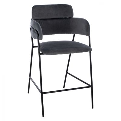 MEDIUM HEIGHT STOOL HM8735.01 GRAY VELVET WITH METAL FRAME 54x58x95Y cm.