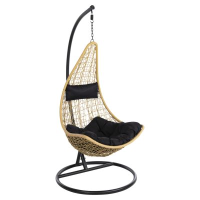 HANGING NEST MILLIE HM5996.04 METAL BLACK-SYNTHETIC RATTAN IN BEIGE Φ95x195Hcm.