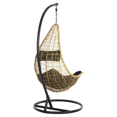 HANGING NEST MILLIE HM5996.04 METAL BLACK-SYNTHETIC RATTAN IN BEIGE Φ95x195Hcm.