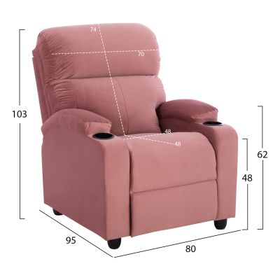 HM0122.12 armchair relax, dusty pink velvet, recline mechanism, 80x95x103