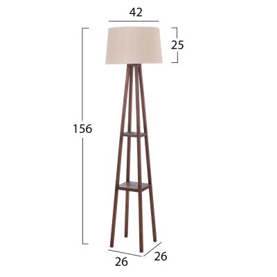 ПОДОВА ЛАМПА ДЪРВЕНИ ОРЕХОВИ КРАКА БЕЖОВА КАПАЧКА 26x26x156Hcm.HM7695.01