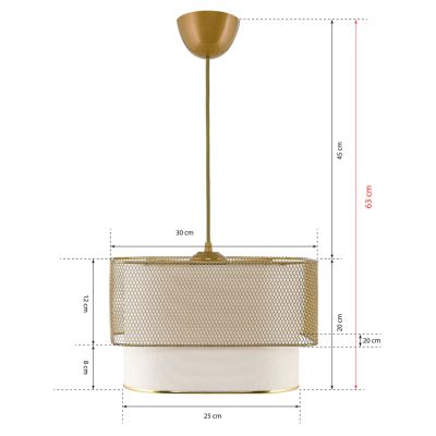 CEILING PENDANT HM7660.02 METAL-FABRIC GOLD-WHITE 30x20(65)Hcm.