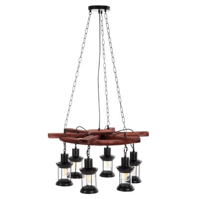 CEILING PENDANT 6-LIGHT HM4116 WOOD-METAL-GLASS 119H cm.