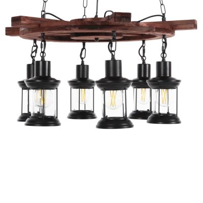 CEILING PENDANT 6-LIGHT HM4116 WOOD-METAL-GLASS 119H cm.