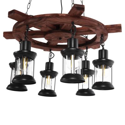 CEILING PENDANT 6-LIGHT HM4116 WOOD-METAL-GLASS 119H cm.