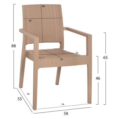 КРЕСЛО ПОЛИПРОПИЛЕНОВ ТЕЖКО КАГАНУ HM5134.03 КАПУЧИНО 58x55x88Hсм.