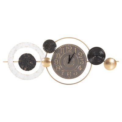 WALL CLOCK HM4198 METAL IN GREY COLOR WITH BLACK POINTERS & GOLD NUMBERS 117x49Hcm.