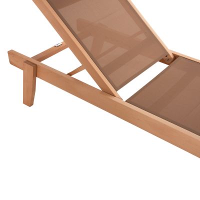 SUNBED PROFESSIONAL CRETA BEECH WOOD IN NATURAL COLOR & MOCHA TEXTILENE 200x61-66x31-91Hcm.HM10356.05