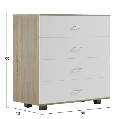 CHEST OF DRAWERS WITH 4 DRAWERS THORG HM8996.04 MELAMINE IN SONAMA-WHITE 80x40x83Hcm.