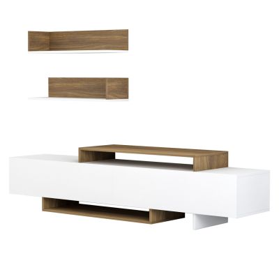 TV FURNITURE SET EDUARDO HM8909.12 MELAMINE IN WHITE-NATURAL 180x29,5x45Hcm.