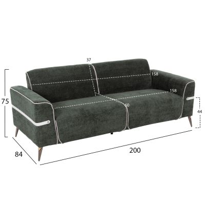 SOFA SET 2PCS FERIN HM6070.03 GREEN FABRIC WITH METAL LEGS