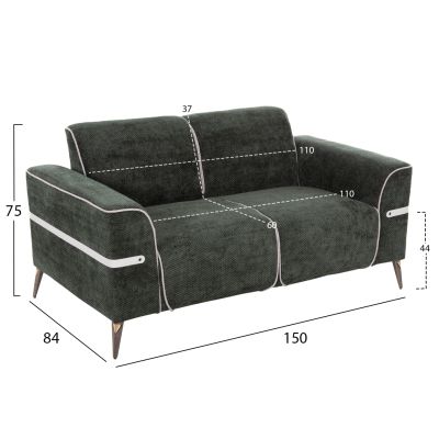 SOFA SET 2PCS FERIN HM6070.03 GREEN FABRIC WITH METAL LEGS