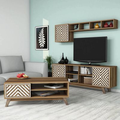 LIVING ROOM COMPOSITION HM11853.03 2PCS MELAMINE IN WALNUT-WHITE