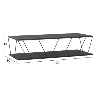 COFFEE TABLE TARS HM8927.20 GREY MELAMINE-BLACK METAL RODS 120Χ50Χ30Hcm.