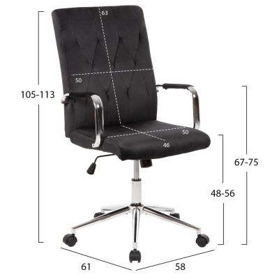 OFFICE CHAIR JOSEF HM1181.04 BLACK VELVET-INOX BASE 58x61x105-113Hcm.