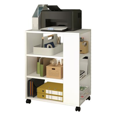 WHEEL CART OPEN STORAGE SHELVES HM9441.01 MELAMINE WHITE 60x35x75Hcm.