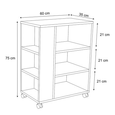 WHEEL CART OPEN STORAGE SHELVES HM9441.01 MELAMINE WHITE 60x35x75Hcm.