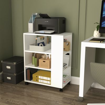 WHEEL CART OPEN STORAGE SHELVES HM9441.01 MELAMINE WHITE 60x35x75Hcm.