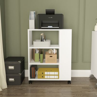 WHEEL CART OPEN STORAGE SHELVES HM9441.01 MELAMINE WHITE 60x35x75Hcm.