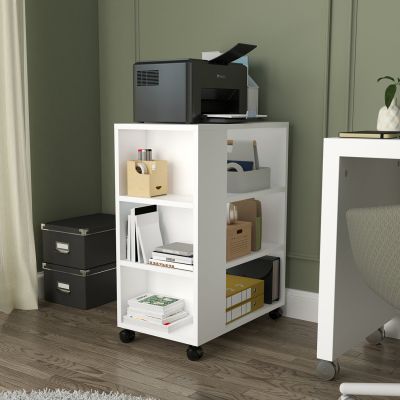 WHEEL CART OPEN STORAGE SHELVES HM9441.01 MELAMINE WHITE 60x35x75Hcm.