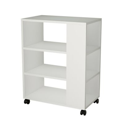 WHEEL CART OPEN STORAGE SHELVES HM9441.01 MELAMINE WHITE 60x35x75Hcm.