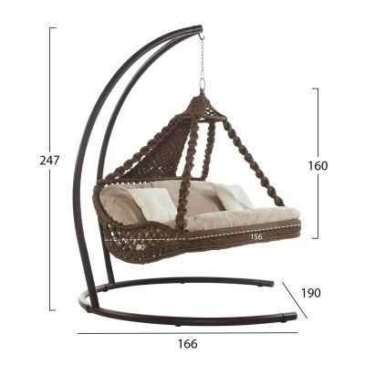 HAMMOCK AUGUST 2-SEATER MACRAME ROPE-STEEL BROWN 156x90x160Hcm.HM5898.01