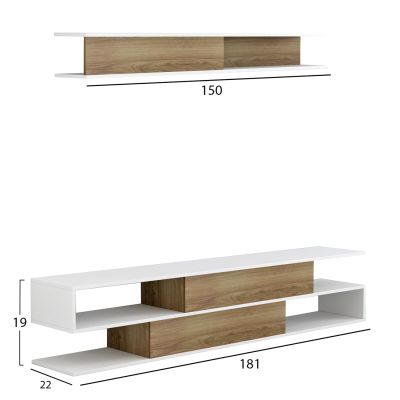 TV FURNITURE SET BIRGITTA HM8903.11 MELAMINE IN NATURAL-WHITE 181x31,5x39,6Hcm.