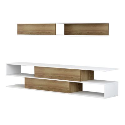 TV FURNITURE SET BIRGITTA HM8903.11 MELAMINE IN NATURAL-WHITE 181x31,5x39,6Hcm.