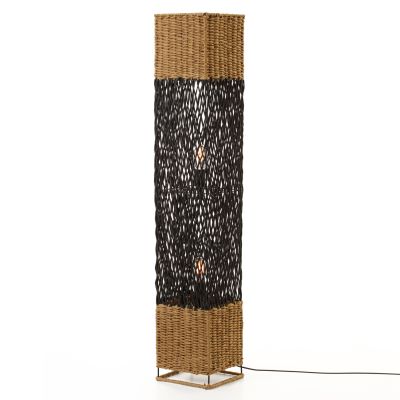 FLOOR STANDING LAMP HM4355 METAL-PAPER ROPE IN SAND BEIGE-BLACK 21x21x119,5Hcm.