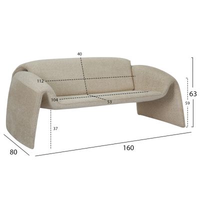 SOFA 2-SEATER LAFORGE HM9680.03 METAL FRAME-BEIGE BOUCLE FABRIC 160x80x63Hcm.