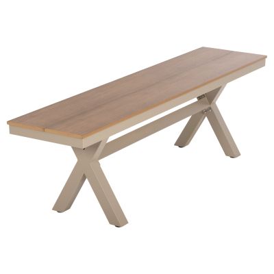 ALUMINUM BENCH TAWNEE HM6038.04 CHAMPAGNE COLOR- POLYWOOD SEAT IN NATURAL WOOD COLOR 150x36x45Hcm.