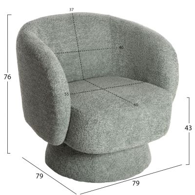 ARMCHAIR SWIVEL KARLEN HM9592.05 PISTACHIO GREEN BOUCLE FABRIC 79x79x76 Hcm.