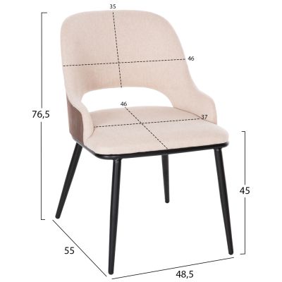 DINING CHAIR DELF HM9617.04 BEIGE FABRIC-BLACK METAL LEGS-WOODEN BACK IN WALNUT 48x55x76Hcm.