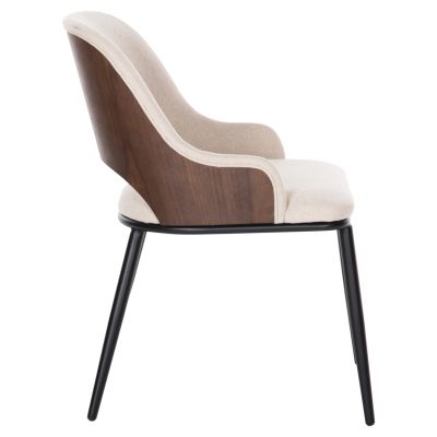 DINING CHAIR DELF HM9617.04 BEIGE FABRIC-BLACK METAL LEGS-WOODEN BACK IN WALNUT 48x55x76Hcm.