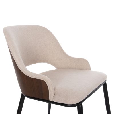 DINING CHAIR DELF HM9617.04 BEIGE FABRIC-BLACK METAL LEGS-WOODEN BACK IN WALNUT 48x55x76Hcm.