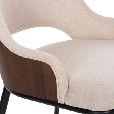 DINING CHAIR DELF HM9617.04 BEIGE FABRIC-BLACK METAL LEGS-WOODEN BACK IN WALNUT 48x55x76Hcm.