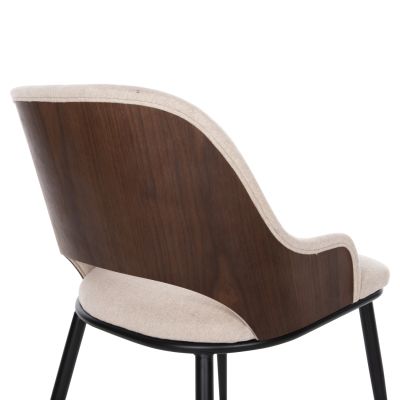 DINING CHAIR DELF HM9617.04 BEIGE FABRIC-BLACK METAL LEGS-WOODEN BACK IN WALNUT 48x55x76Hcm.