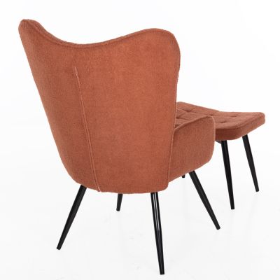 ARMCHAIR WITH FOOTSTOOL CRAWLEY HM8918.22 ORANGE BOUCLE FABRIC-BLACK METAL LEGS 70x74x105Hcm.