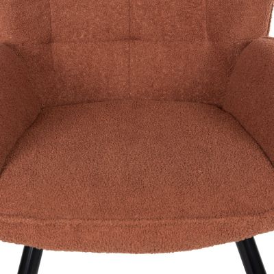 ARMCHAIR WITH FOOTSTOOL CRAWLEY HM8918.22 ORANGE BOUCLE FABRIC-BLACK METAL LEGS 70x74x105Hcm.