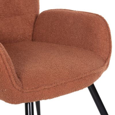 ARMCHAIR WITH FOOTSTOOL CRAWLEY HM8918.22 ORANGE BOUCLE FABRIC-BLACK METAL LEGS 70x74x105Hcm.