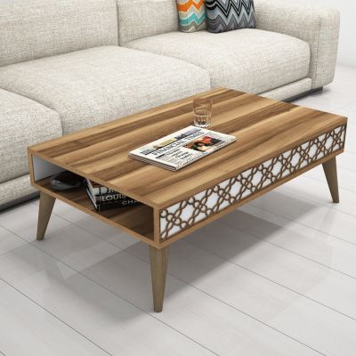 COFFEE TABLE MELAMINE HM9499.04 IN WALNUT COLOR AND WHITE SIDES 105x60x36.6Hcm.