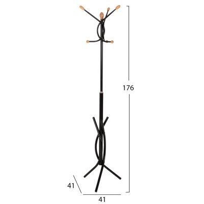 FLOOR STANDING HANGER HM9575.01 METALLIC IN BLACK COLOR-7 HANGING POSITIONS 41x41x176Hcm.