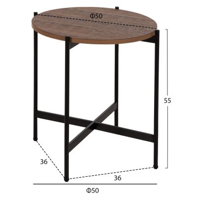 SIDE TABLE HM9589.04 MDF WALNUT-BLACK METAL BASE Φ50x55Hcm.