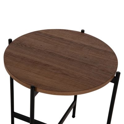 SIDE TABLE HM9589.04 MDF WALNUT-BLACK METAL BASE Φ50x55Hcm.