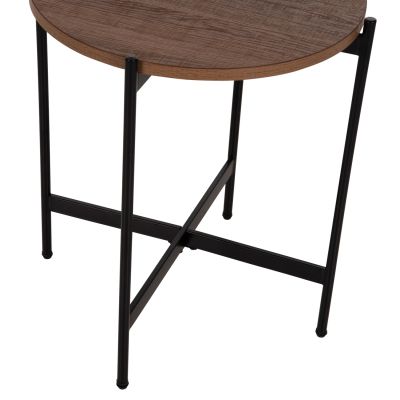 SIDE TABLE HM9589.04 MDF WALNUT-BLACK METAL BASE Φ50x55Hcm.