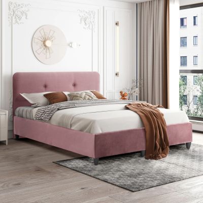 HM637.12 BED DOLORES, DUSTY PINK VELVET, 150X200